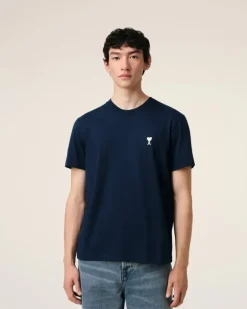 Ami Paris Navy Cotton Ami de Coeur T-Shirt NIGHT BLUE Outlet