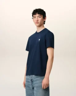 Ami Paris Navy Cotton Ami de Coeur T-Shirt NIGHT BLUE Outlet