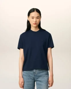 Ami Paris Navy Cotton Ami de Coeur T-Shirt NIGHT BLUE Fashion