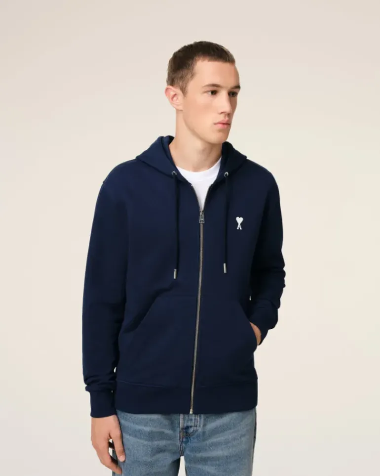 Ami Paris Navy Cotton Ami de Coeur Hoodie NIGHT BLUE Outlet