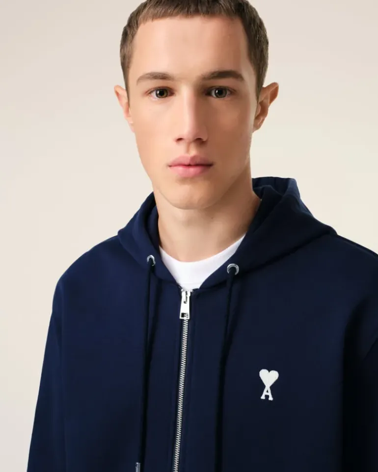 Ami Paris Navy Cotton Ami de Coeur Hoodie NIGHT BLUE Outlet