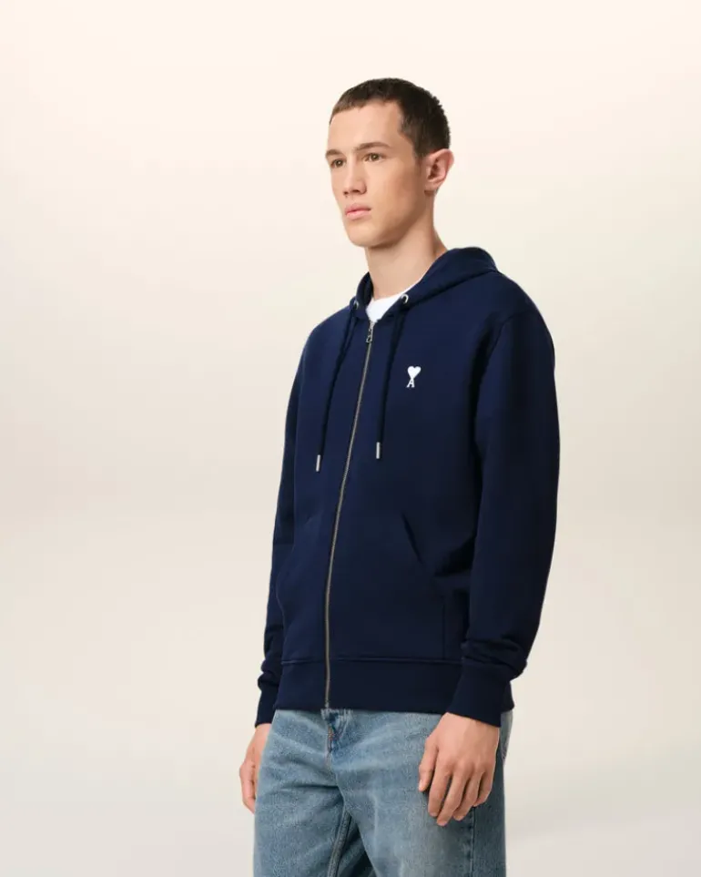 Ami Paris Navy Cotton Ami de Coeur Hoodie NIGHT BLUE Outlet