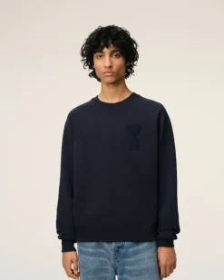 Ami Paris Navy Cotton Ami de Coeur Patch Sweatshirt NAVY BLUE Outlet