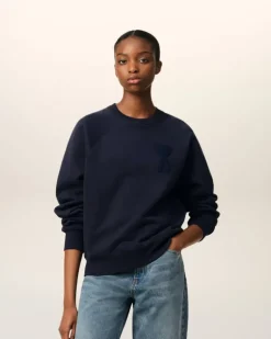 Ami Paris Navy Cotton Ami de Coeur Patch Sweatshirt NAVY BLUE Outlet