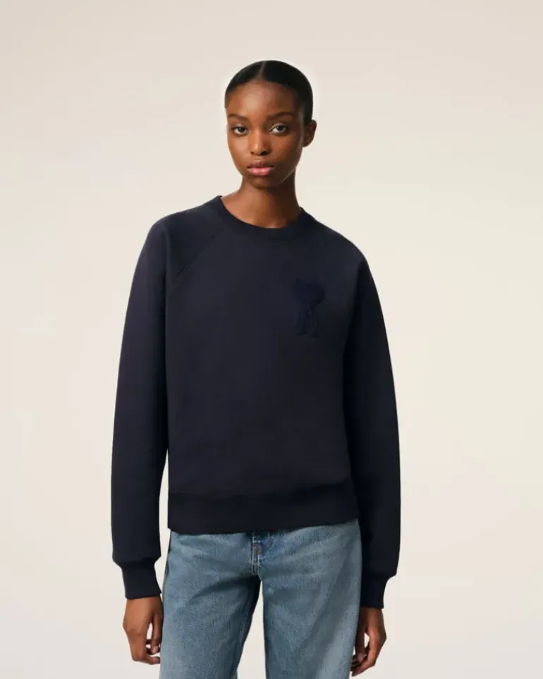 Ami Paris Navy Cotton Ami de Coeur Patch Sweatshirt NAVY BLUE Outlet
