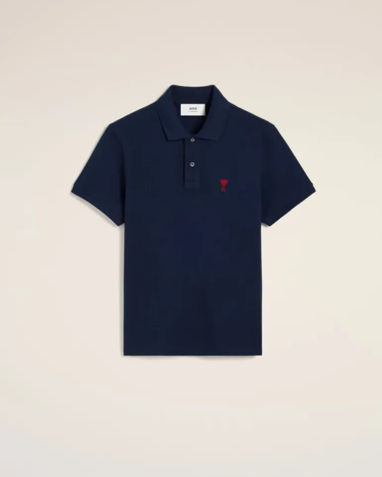 Ami Paris Navy Cotton Ami de Coeur Polo Shirt NIGHT BLUE Online