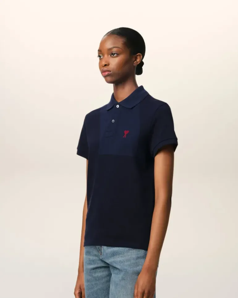 Ami Paris Navy Cotton Ami de Coeur Polo Shirt NIGHT BLUE Online