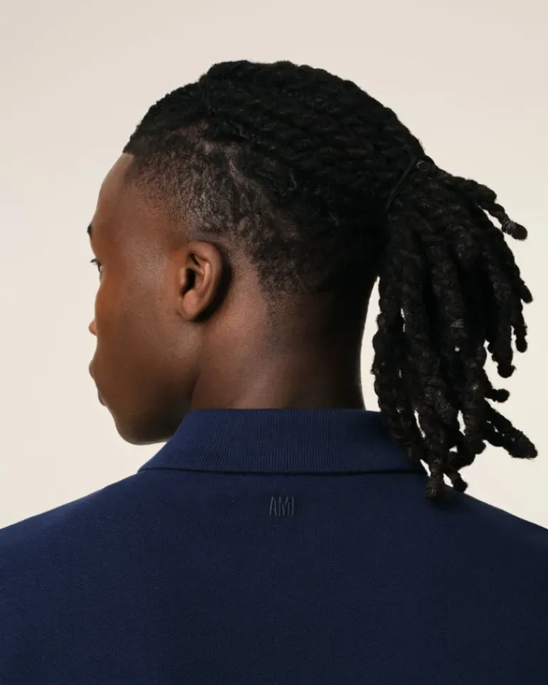 Ami Paris Navy Cotton Ami de Coeur Polo Shirt NIGHT BLUE Online