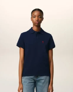 Ami Paris Navy Cotton Ami de Coeur Polo Shirt NIGHT BLUE Online