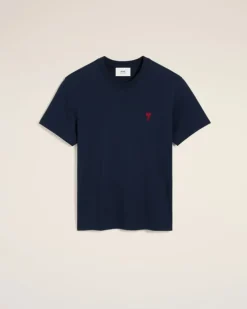 Ami Paris Navy Cotton Ami de Coeur T-Shirt NIGHT BLUE Cheap