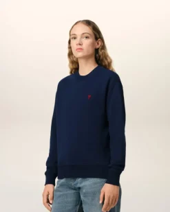 Ami Paris Navy Cotton Ami de Coeur Sweatshirt NIGHT BLUE Outlet