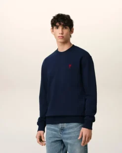Ami Paris Navy Cotton Ami de Coeur Sweatshirt NIGHT BLUE Outlet