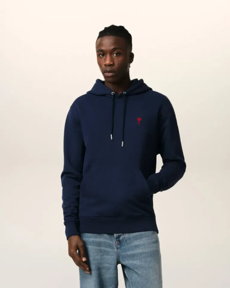 Ami Paris Navy Cotton Ami de Coeur Hoodie NIGHT BLUE New