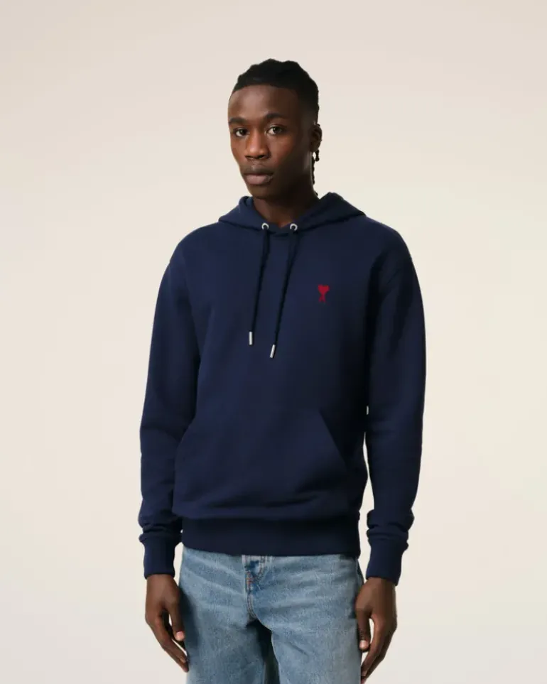 Ami Paris Navy Cotton Ami de Coeur Hoodie NIGHT BLUE New