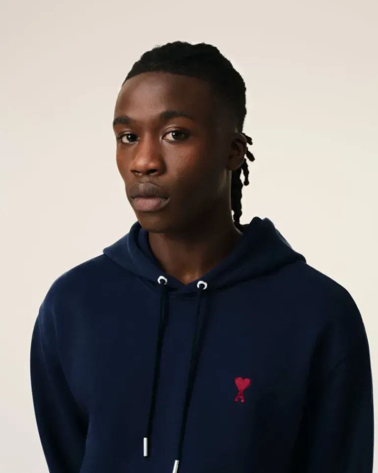 Ami Paris Navy Cotton Ami de Coeur Hoodie NIGHT BLUE New