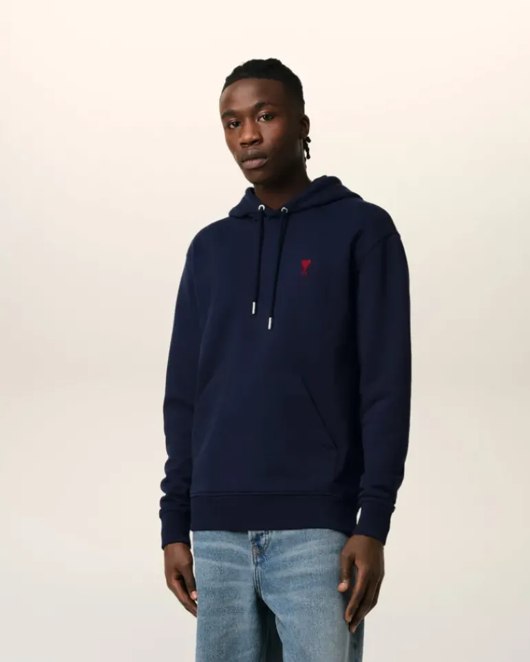 Ami Paris Navy Cotton Ami de Coeur Hoodie NIGHT BLUE New