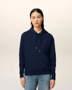 Ami Paris Navy Cotton Ami de Coeur Hoodie NIGHT BLUE New