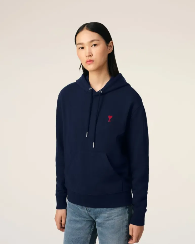 Ami Paris Navy Cotton Ami de Coeur Hoodie NIGHT BLUE New