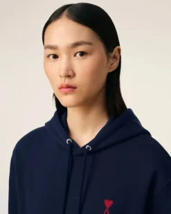 Ami Paris Navy Cotton Ami de Coeur Hoodie NIGHT BLUE New