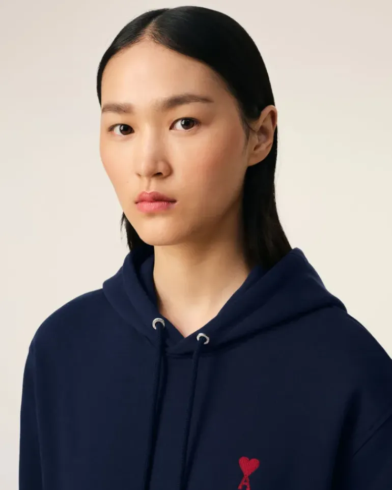 Ami Paris Navy Cotton Ami de Coeur Hoodie NIGHT BLUE New