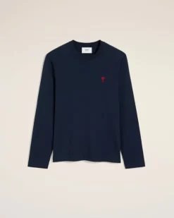 Ami Paris Navy Cotton Ami de Cœur T-Shirt NIGHT BLUE Store