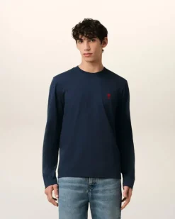Ami Paris Navy Cotton Ami de Cœur T-Shirt NIGHT BLUE Store