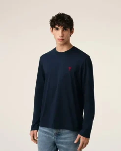 Ami Paris Navy Cotton Ami de Cœur T-Shirt NIGHT BLUE Store