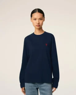 Ami Paris Navy Cotton Ami de Cœur T-Shirt NIGHT BLUE Store