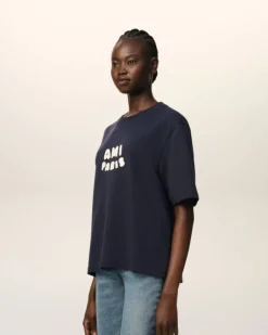 Ami Paris Navy Cotton Patch T-Shirt NAVY BLUE Cheap