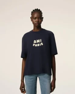 Ami Paris Navy Cotton Patch T-Shirt NAVY BLUE Cheap