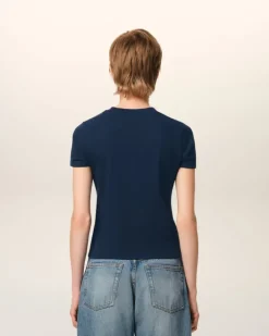Ami Paris Navy Cotton Cropped T-Shirt NIGHT BLUE Flash Sale