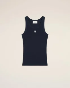 Ami Paris Navy Cotton Rib Ami de Coeur Tanktop NIGHT BLUE Fashion