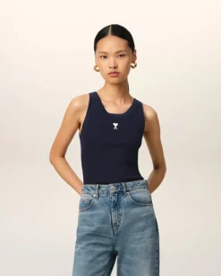 Ami Paris Navy Cotton Rib Ami de Coeur Tanktop NIGHT BLUE Fashion