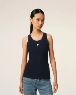 Ami Paris Navy Cotton Rib Ami de Coeur Tanktop NIGHT BLUE Fashion