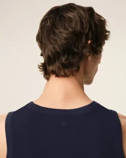 Ami Paris Navy Cotton Rib Ami de Coeur Tanktop NIGHT BLUE Best