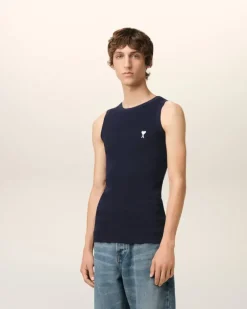 Ami Paris Navy Cotton Rib Ami de Coeur Tanktop NIGHT BLUE Best