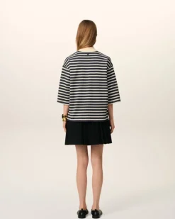 Ami Paris Navy Recycled Cotton Loose Striped T-Shirt NAVY BLUE/WHITE CREAM Best