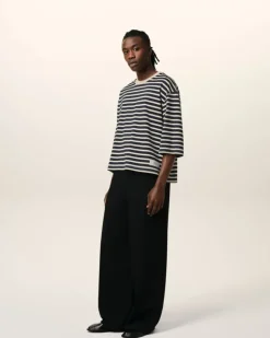 Ami Paris Navy Recycled Cotton Loose Striped T-Shirt NAVY BLUE/WHITE CREAM Best