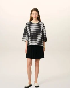 Ami Paris Navy Recycled Cotton Loose Striped T-Shirt NAVY BLUE/WHITE CREAM Best