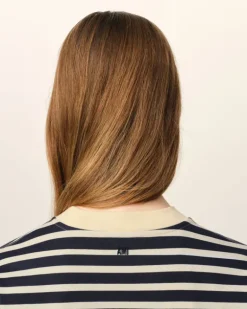 Ami Paris Navy Recycled Cotton Loose Striped T-Shirt NAVY BLUE/WHITE CREAM Best