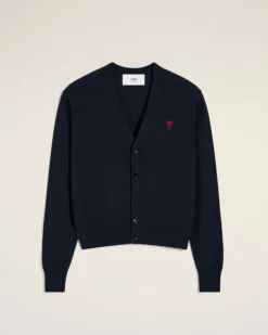 Ami Paris Navy Wool Ami de Coeur Cardigan NIGHT BLUE Online