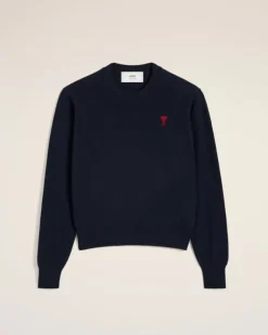 Ami Paris Navy Wool Ami de Coeur Crew Neck Sweater NIGHT BLUE New