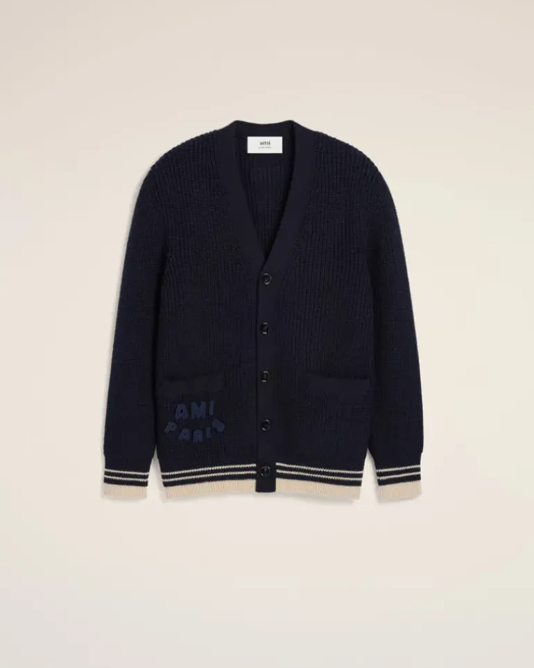 Ami Paris Navy Wool Ribbed Sweater NAVY BLUE Cheap