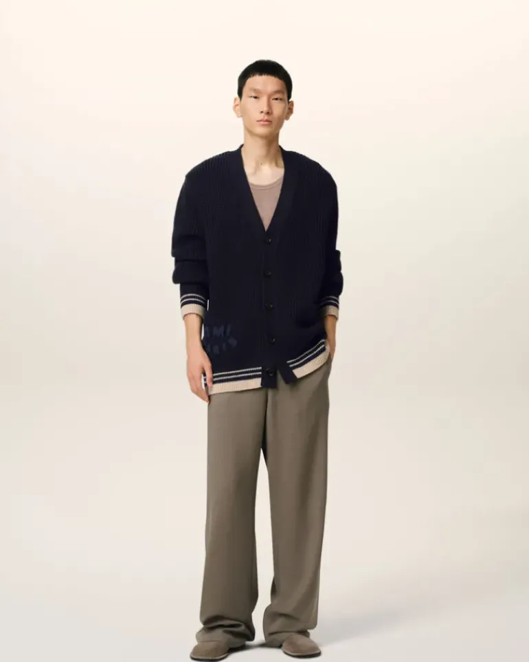 Ami Paris Navy Wool Ribbed Sweater NAVY BLUE Cheap