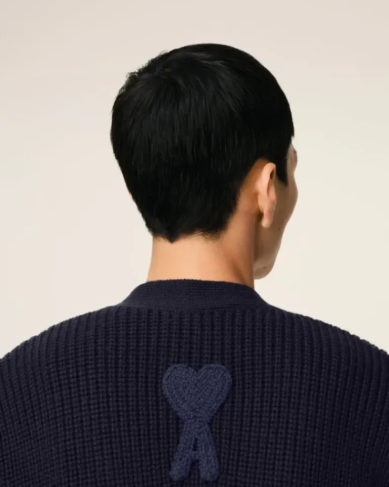 Ami Paris Navy Wool Ribbed Sweater NAVY BLUE Cheap