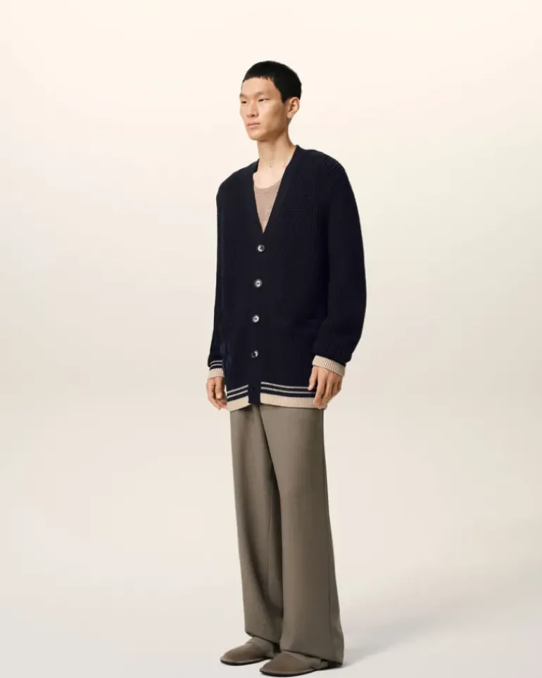 Ami Paris Navy Wool Ribbed Sweater NAVY BLUE Cheap