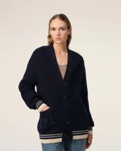Ami Paris Navy Wool Ribbed Sweater NAVY BLUE Cheap
