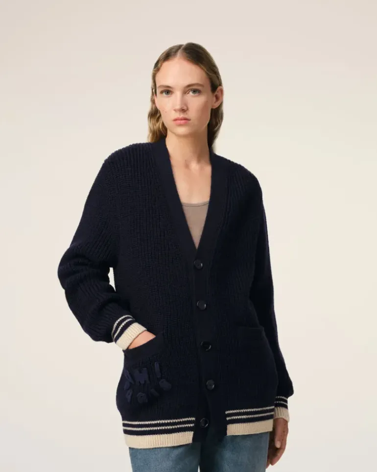 Ami Paris Navy Wool Ribbed Sweater NAVY BLUE Cheap
