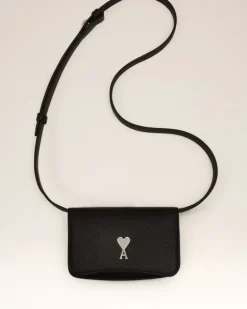 Ami Paris Paris Paris Strap Card Holder BLACK/VIBRATED SILVER New