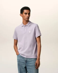 Ami Paris Purple Cotton Ami de Coeur Polo Shirt LILAC Cheap